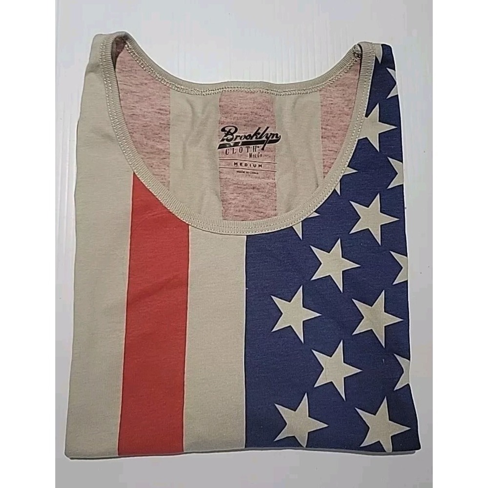 NWT  Men's American Flag Tank Top BROOKLYN CLOTH Stars & Stripes Size M SAND